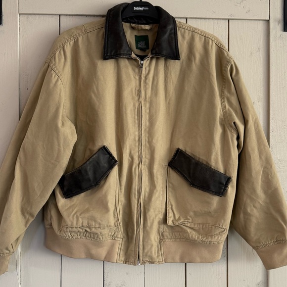 wild fable Jackets & Blazers - wild fable Tan Jacket with Dark Brown faux leather Trim